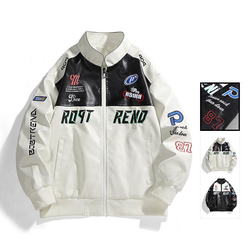 Leather Jacket Jacket Men's Korean Version New Splicing Men's Jacket Stand-up Collar Pu Leather Jacket Locomotive Jacket Leather Jacket Jacket