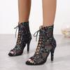 Mesh High Heels Sandals Women Shoes Leopard Sexy Cool Boots Sandals 2024 Designer Summer New Pumps Dress Lace Up Mujer Zapatos