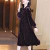 Spring Autumn Women's Plus Size Dress Gold Velvet Polka Dot Print Dress Loose Retro Mid-Length A-Line Dress