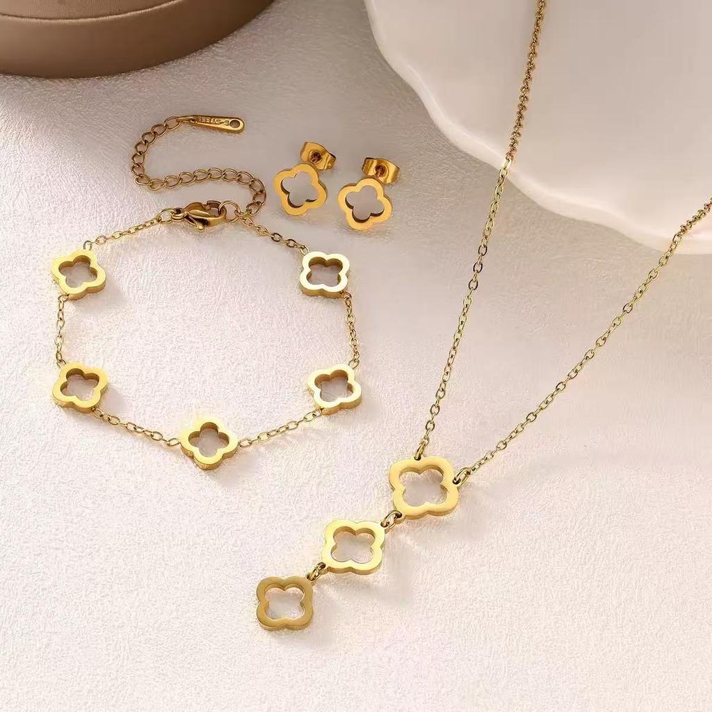3 шт. модный универсальный комплект из сережек, ожерелья и браслета с бриллиантами в виде клевера, лучший подарок на день рождения, подарок на День святого Валентина