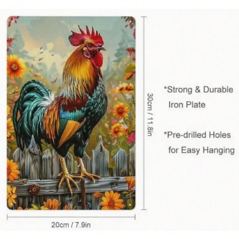 Винтажное Металлическое Настенное Искусство в Стиле Фермерского Дома Рустикальная Вывеска с Петухом 8x12 Дюймов Декор для Улицы и Помещений