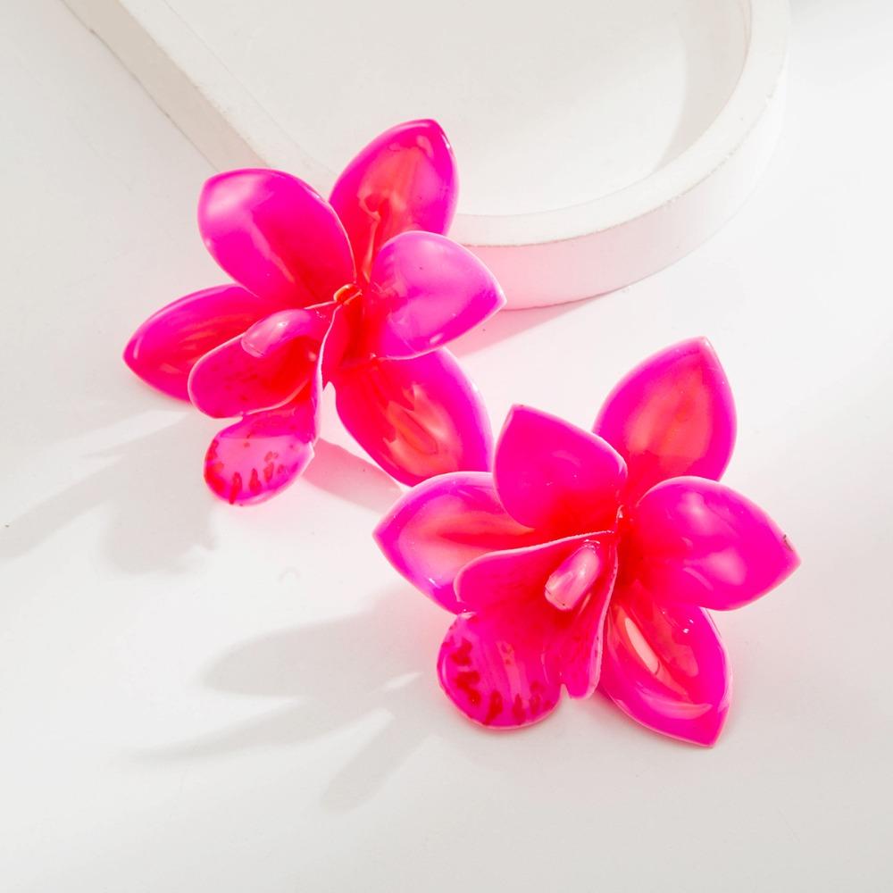 Silver Needle Flower Stud Earrings Epoxy Resin Vacation Style Earrings Women