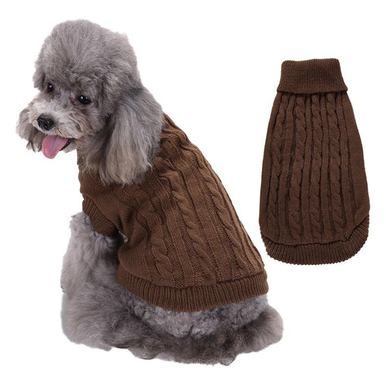 Solid Color Simple Twist Retro Cable Turtleneck Pet Sweater Big Dog Golden Retriever Clothes