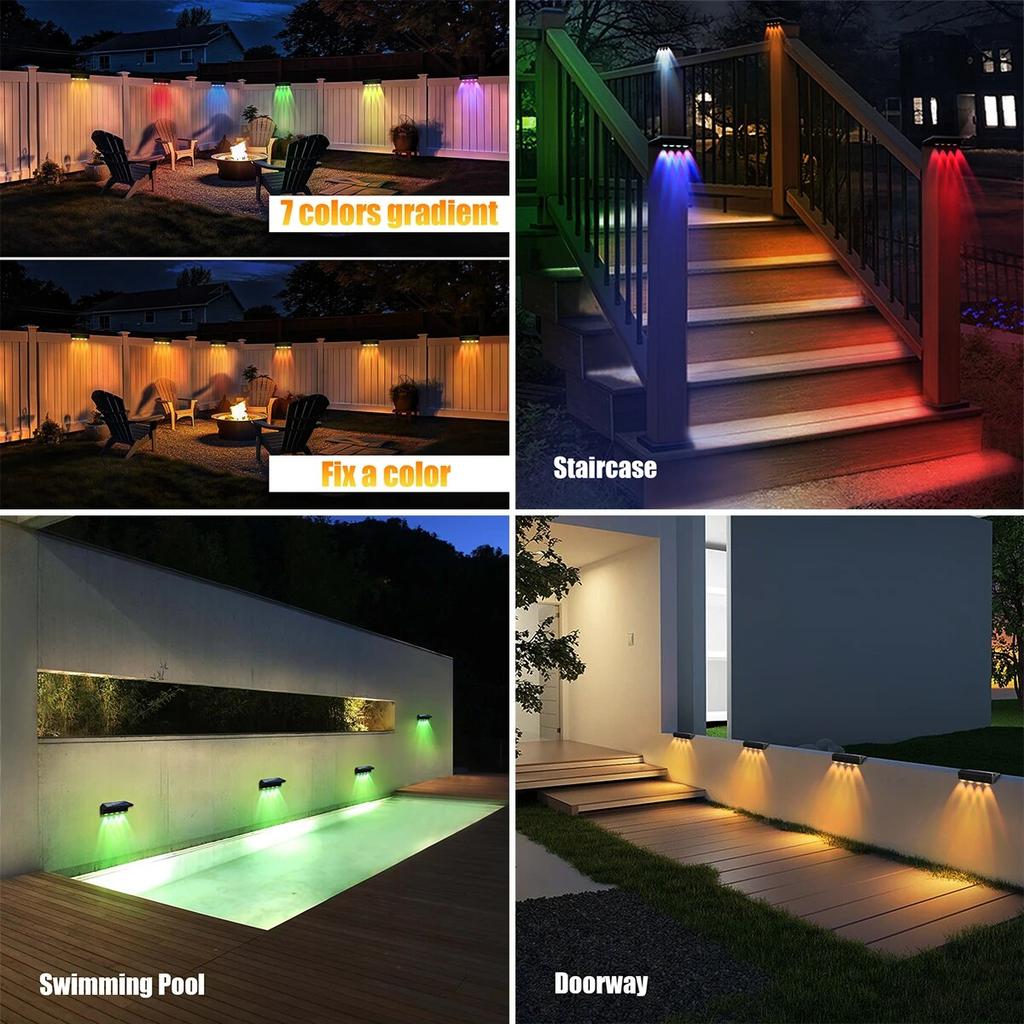 Xiaomi Солнечные светильники для ограждения, водонепроницаемые, RGB, меняющие цвет/теплый белый, светодиодные светильники для ступеней на солнечных батареях, уличные настенные светильники, водонепроницаемые, IP65