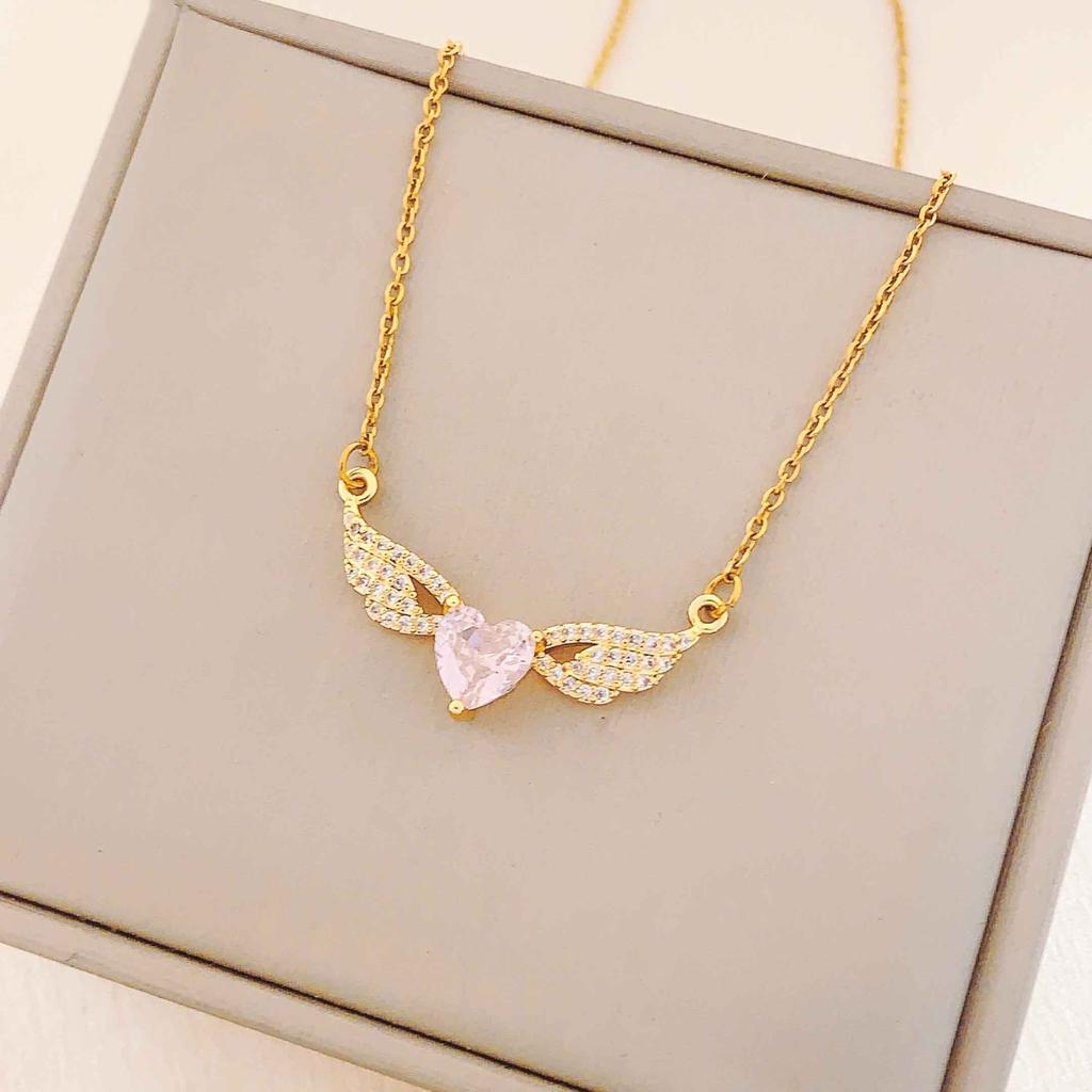 Necklace does not fade, women's versatile high-end sense of love wings necklace, summer niche design sense of explosion, collarbone chain