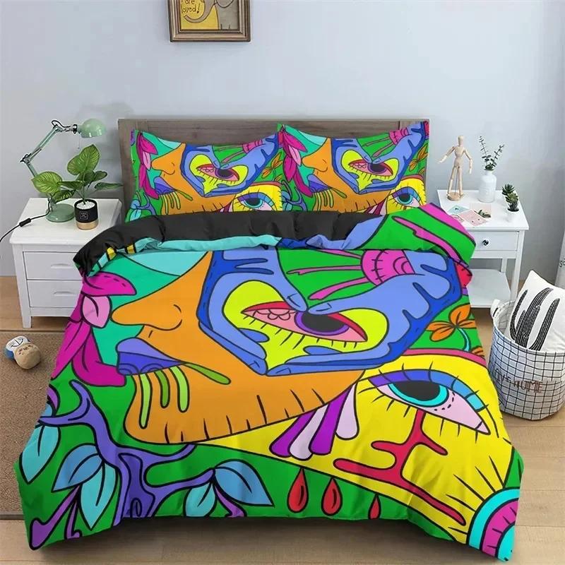 Abstract Human Face Mystic Artwork Graffiti 3D Duvet Cover Bedding Set Comforter Linen Pillowcases Home Decor Single Double Twin
