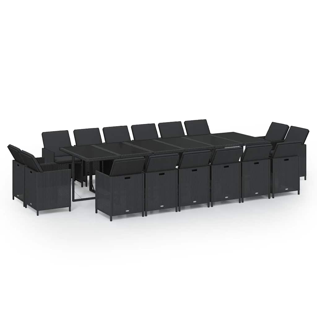 17 piece Garden Dining Set with Cushions Poly Rattan Black