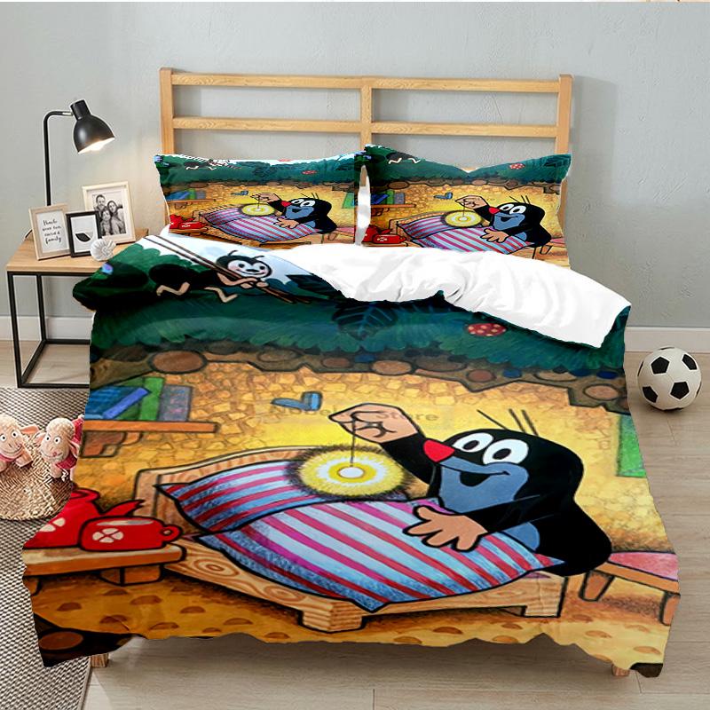 3PCS Little Mole Bedding Set Printed Duvet Cover Closure Includes 1 Duvet Cover & 2 Pillowcases for All Seasons Bedroom Decor