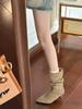 Замшевые плиссированные сапоги с высоким острым каблуком, тонкие ботильоны, женские осенне-зимние ретро ботильоны на тонком каблуке средней высоты