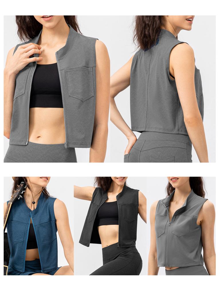 Женский спортивный жилет на молнии, повседневные жилеты без рукавов
