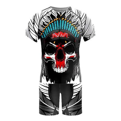 Модный мужской комплект футболок с принтом черепа больших размеров, большой и высокий костюм с круглым вырезом и короткими рукавами, летний дизайнерский повседневный повседневный праздник