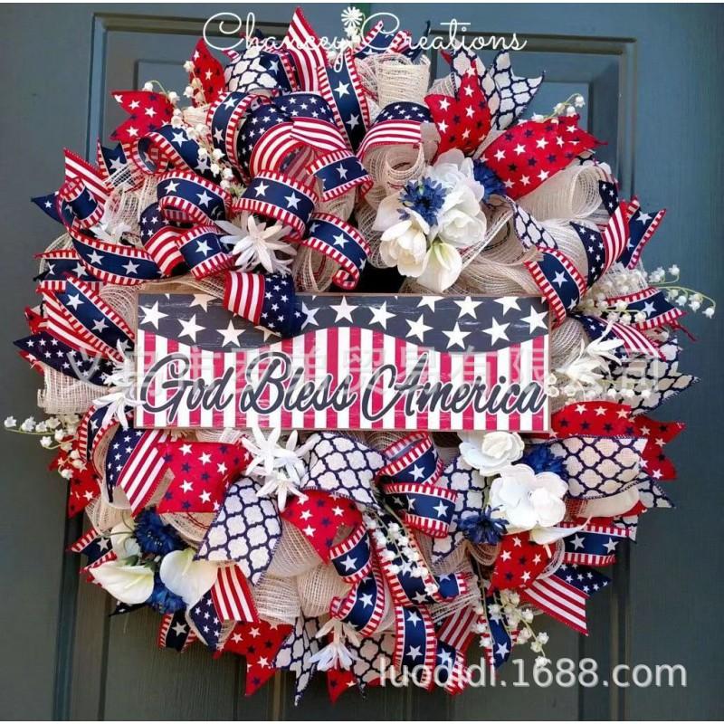 4th Of July Wreath Door Hanging Decoration With USA Flag Patriotic Party Home Outdoor Festive Display