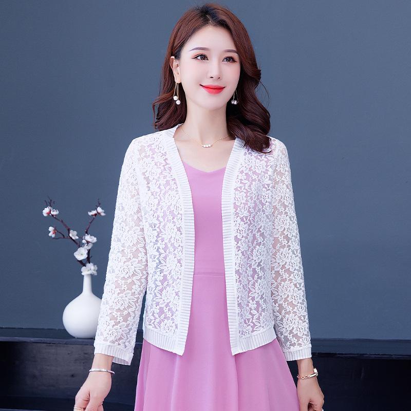 Женский летний тонкий кружевной кардиган, куртка с длинными рукавами, шаль, большие размеры