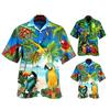 Lapel Short Sleeve Buttons Placket Summer Shirt Men Coconut Tree Birds Print Loose Hawaiian Shirt Streetwear