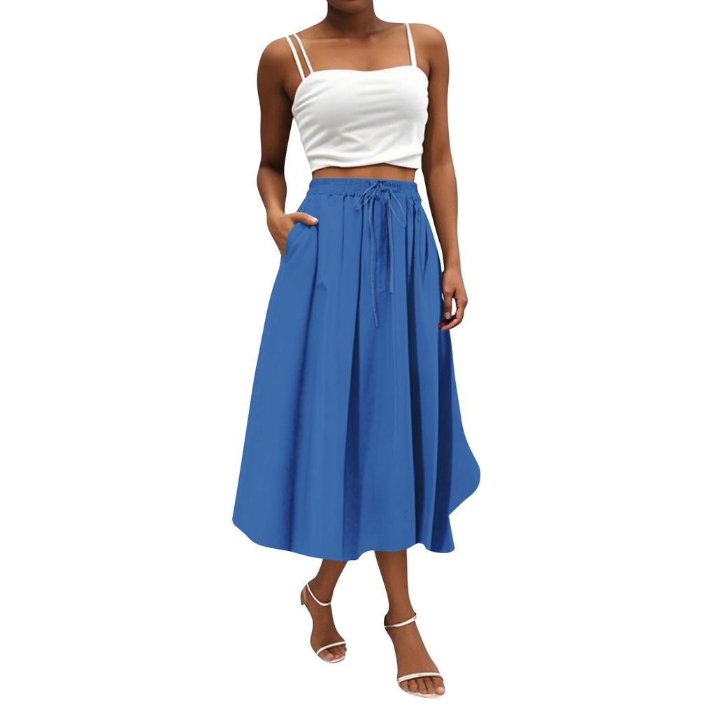 Women's Skirt Bohemian Skirt Solid Color Casual Skirt With Pockets