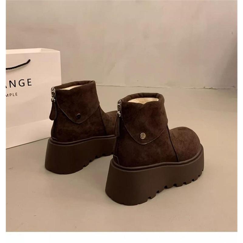 Women's Platform Snow Boots Fleece Lined Ankle Boots Zipper Short Booties
