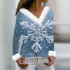 Women's Fashion Casual Long Sleeve V-Neck Christmas Printed Plush Top