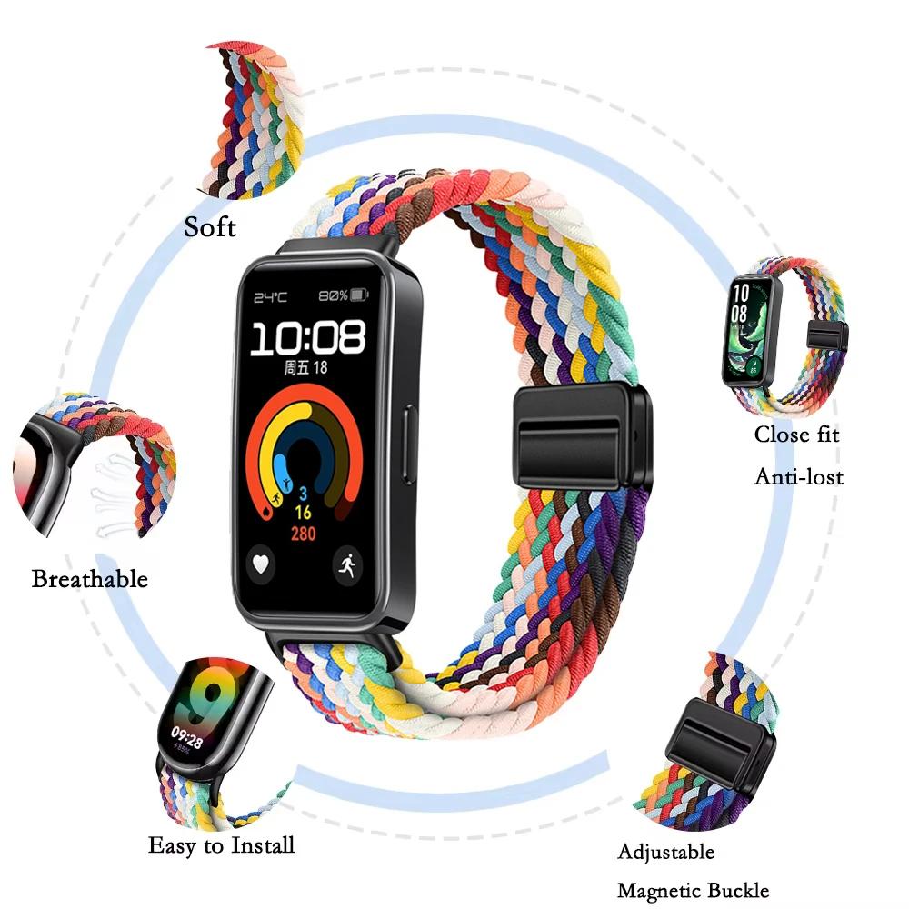 Нейлоновый ремешок для Huawei Band 10 9 8 Плетеный удобный Магнитная застежка Регулируемый ремешок для часов Аксессуары для Huanwei Band 10/9/8 Ремешок