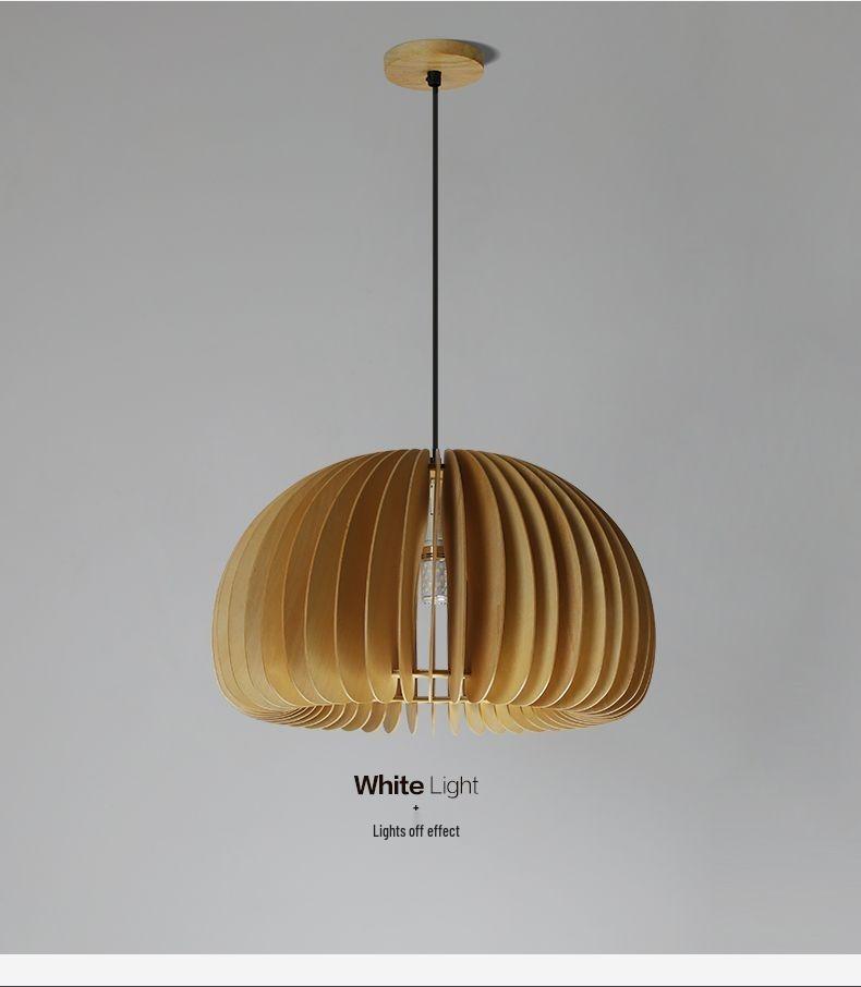 Stairwell Retro Japanese Solid Wood Pumpkin Pendant Light for Bedroom or Study