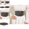 Faux Leather Wide Waist Belt For Women With Metal Buckle And Rivet Detailing