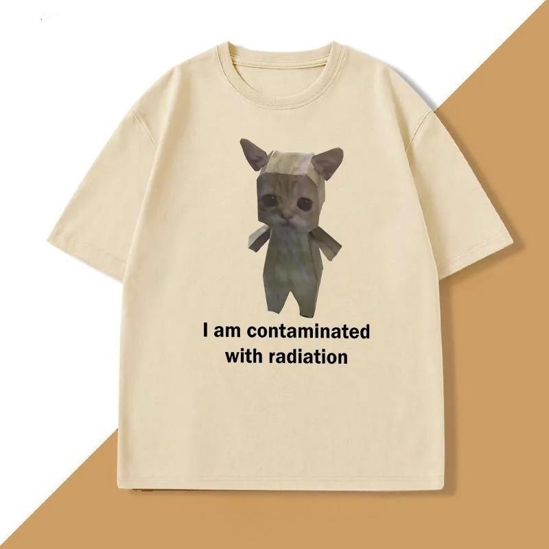 Я Заражен Смешная Мемная Футболка с Котом Милая Одежда с Круглым Вырезом Летние Футболки Мода Мужская Уличная Одежда Дышащий Топ с Круглым Вырезом