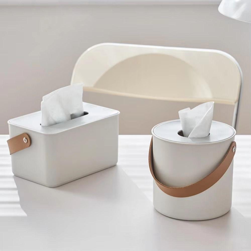 Drop-resistant Portable Tissue Box with Handle Toilet Paper Case Round Napkin Holder Tea Table