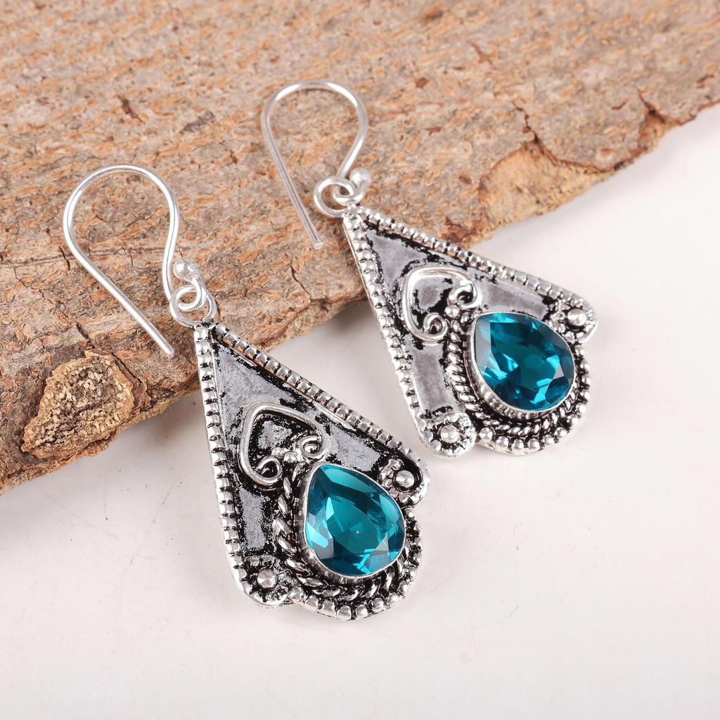 Apatite Handmade Silver Jewelry, 925 Sterling Silver Earring, Handmade Beautiful Gemstone Jewelry, Apatite Earring For Her