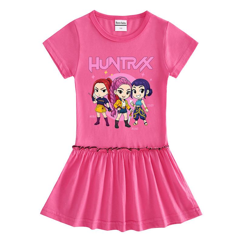 Girls Kpop Rumi Mira Zoey Hunters Print Raglan Sleeves Pleat Dress