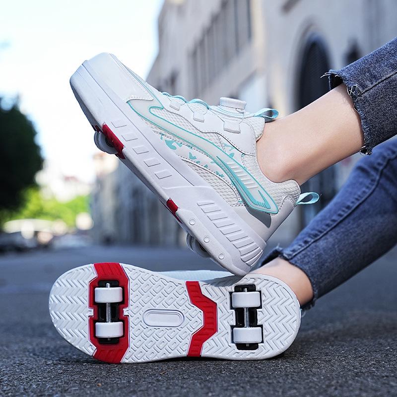 Новые беговые туфли Четырехколесные блочные туфли для девочек Детская обувь с колесами Коньки для мальчиков и девочек Студенческая деформационная обувь