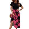 Women's Casual Cute Pattern Print Round Neck Midi Dress Basic Classic Outdoor Everyday Short Sleeve Loose Dress