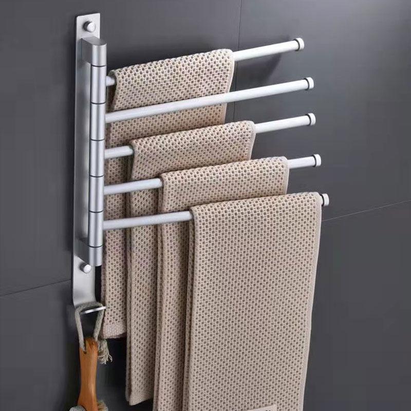 Space Aluminum Towel Rack Rotatable Multi-bar Toilet Stainless Steel Bathroom Towel Bar Hardware Pendant Rack