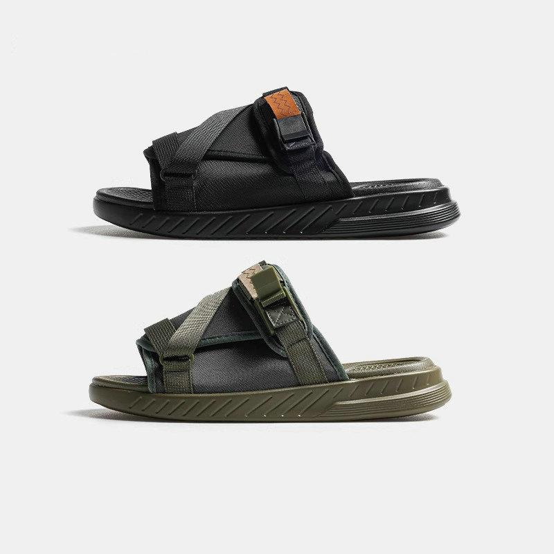 Модные мужские парусиновые повседневные тапочки Летние парные толстоподошвенные нескользящие пляжные тапочки Мужские сандалии