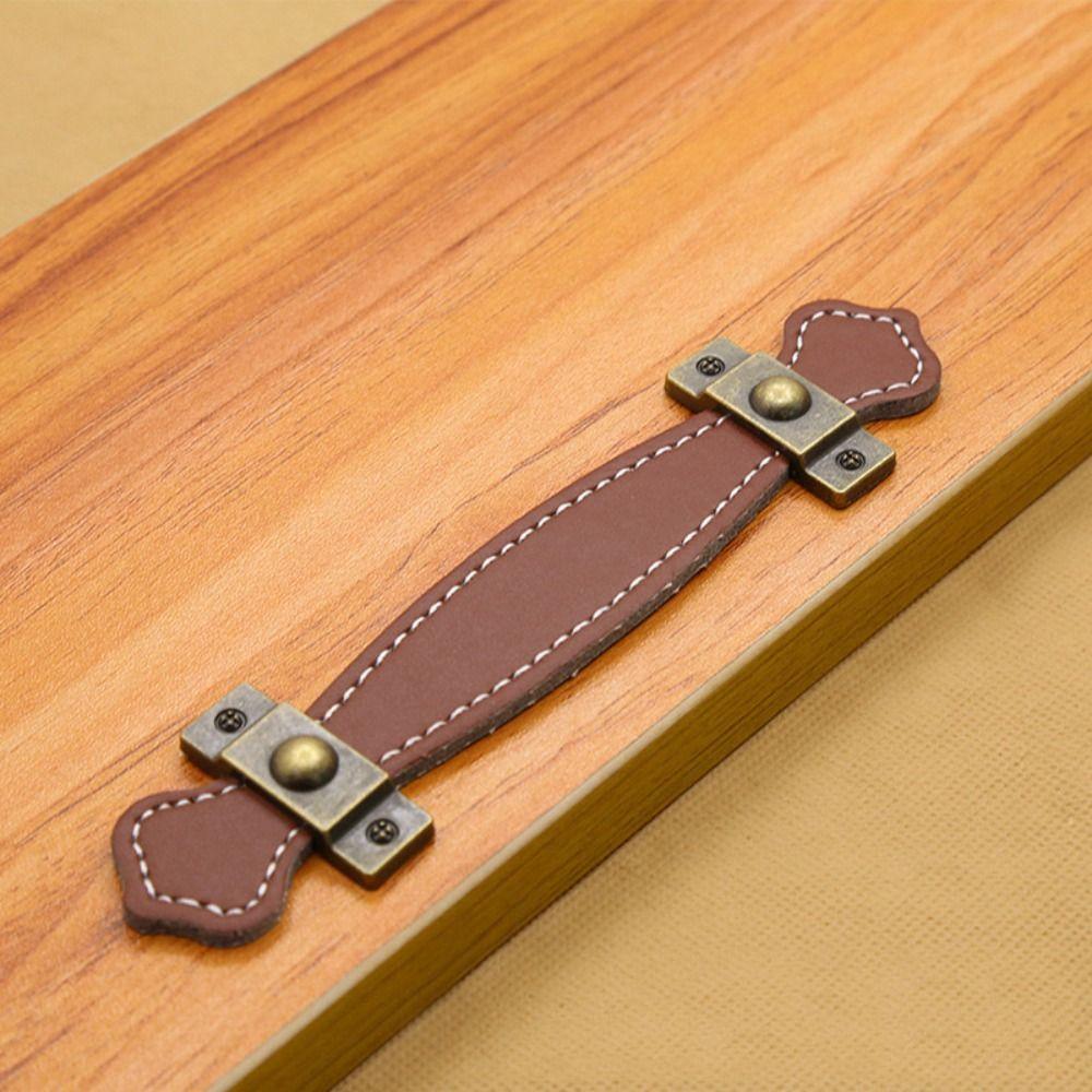 Soft Leather Handle Brown Door Knobs Classic Cabinet Pulls Kitchen