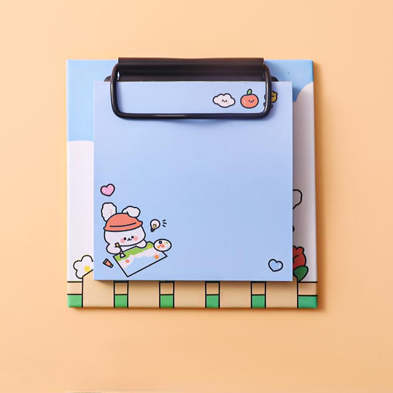 1pcs Cartoon Board Clip Sticky Note Book Student Ins Girl Memo Sticky Note Study Office Non-sticky Message Paper