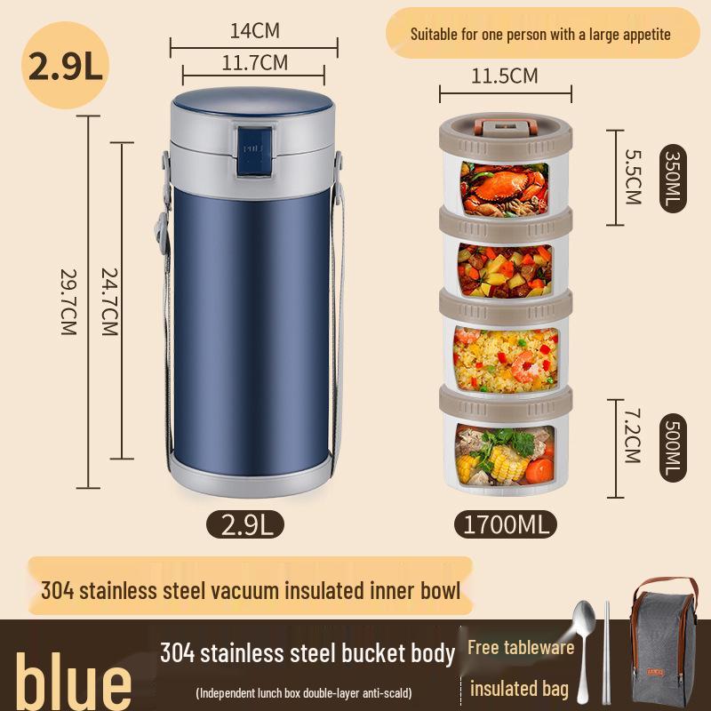 Многослойный термоланч-бокс из нержавеющей стали для офисных работников - Большой объем, длительное сохранение тепла, контейнер-бэнто