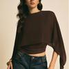 Ruched Waist Cape Sleeve Top Round Neck False Two-Piece Tops Batwing Sleeve Top  Summer Wear