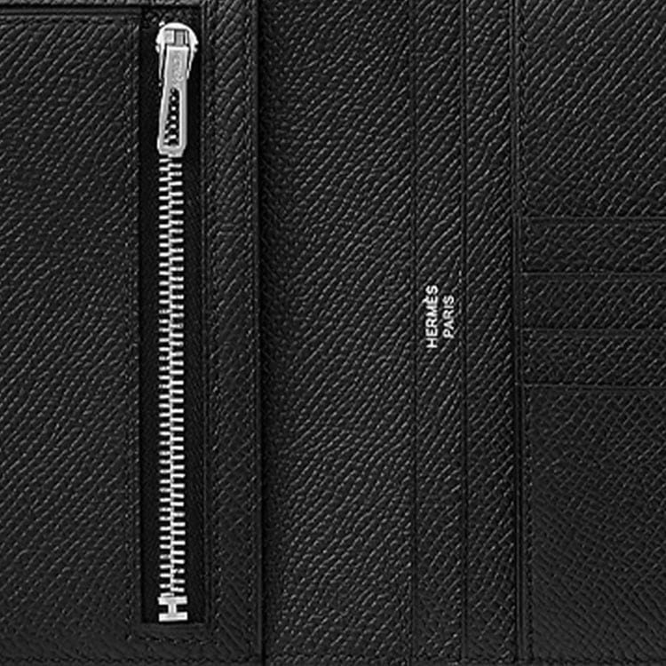 HERMES Bearn Silver Tone Buckle Epsom Calfskin Short Wallet Women's 89 Noir Black H039790CK89