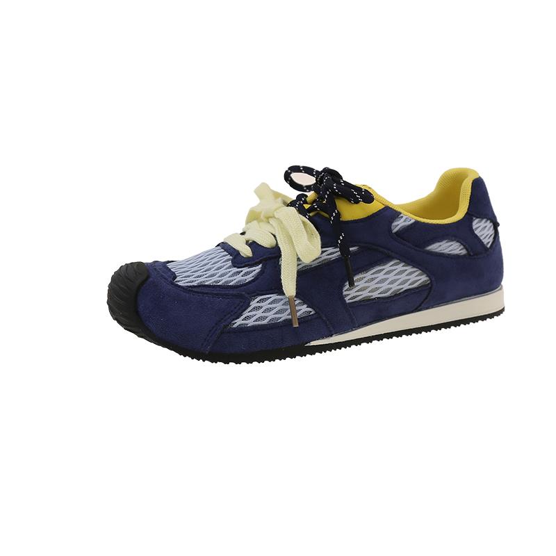 Fashion Women's Luxury Flat Sneakers, Patchwork Leather Shoes, Air Mesh, Running And Walking, Couples Wear, Fall 2025 Designer Retro