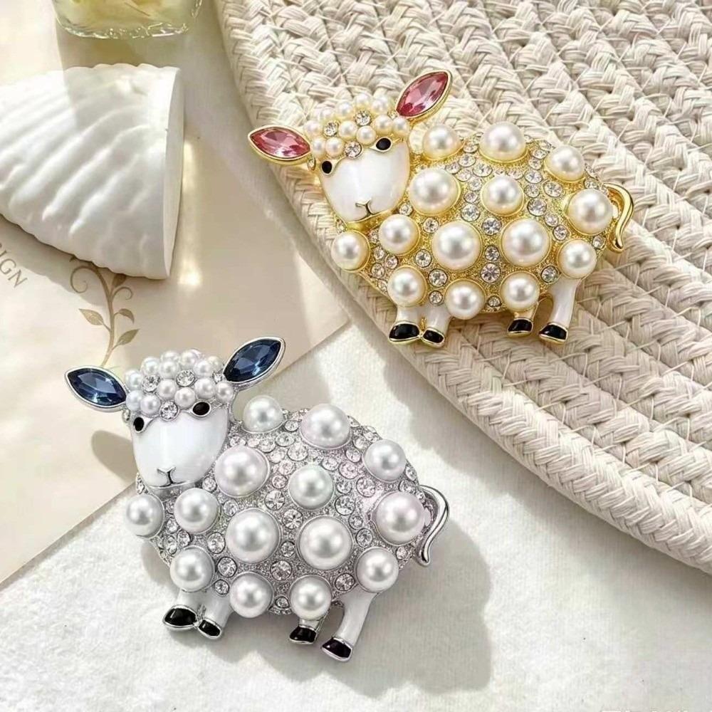 Lovely Imitation Pearl Brooches Classic Animal Rhinestone Pin Unique Sheep Brooches Casual Office