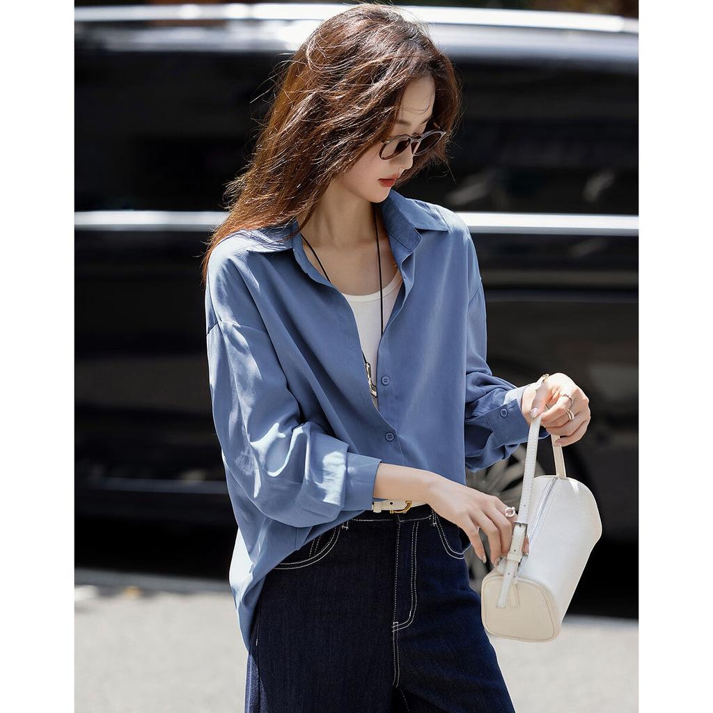 Demana Double-Sided Velvet Autumn Commuter Loose Fit Drop Shoulder Shirt Slimming Petite Lightweight Blouse for Women