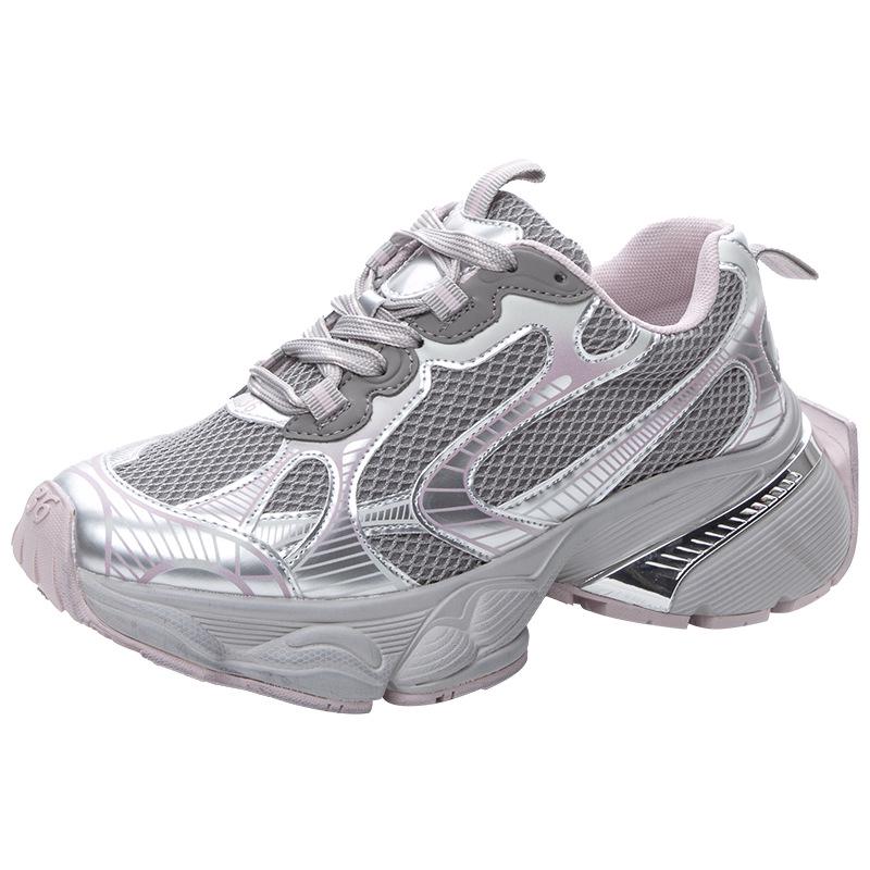 Женская мода 2024 года, увеличивающая рост, дышащая сетчатая обувь для пап: Универсальная повседневная спортивная обувь с мягкой толстой подошвой
