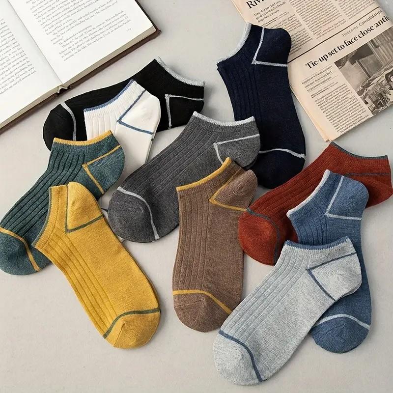 5/10 Pairs Men Spring Summer Color Blocked Socks Fashionable Stripes Anti Odor Sweat Absorbing Breathable Sports Leisure Socks