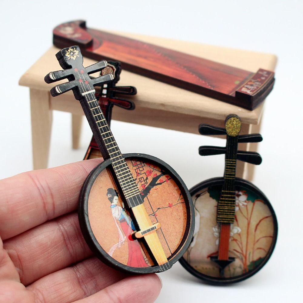 Wood Dollhouse Musical Instruments 1/6 1/12 Miniature Guzheng Pipa Chinese Classical Instrument