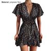 Женское короткое платье с глубоким V-образным вырезом, очаровательное облегающее платье с большим подолом и эффектом цветочного узора, летнее сексуальное мини-платье
