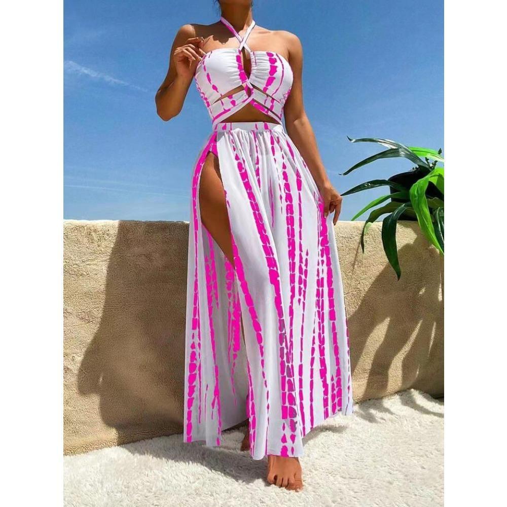 Раздельный купальник бикини с перекрестными бретелями, сексуальная юбка из солнцезащитного газа, купальник для отпуска на море, горячий источник