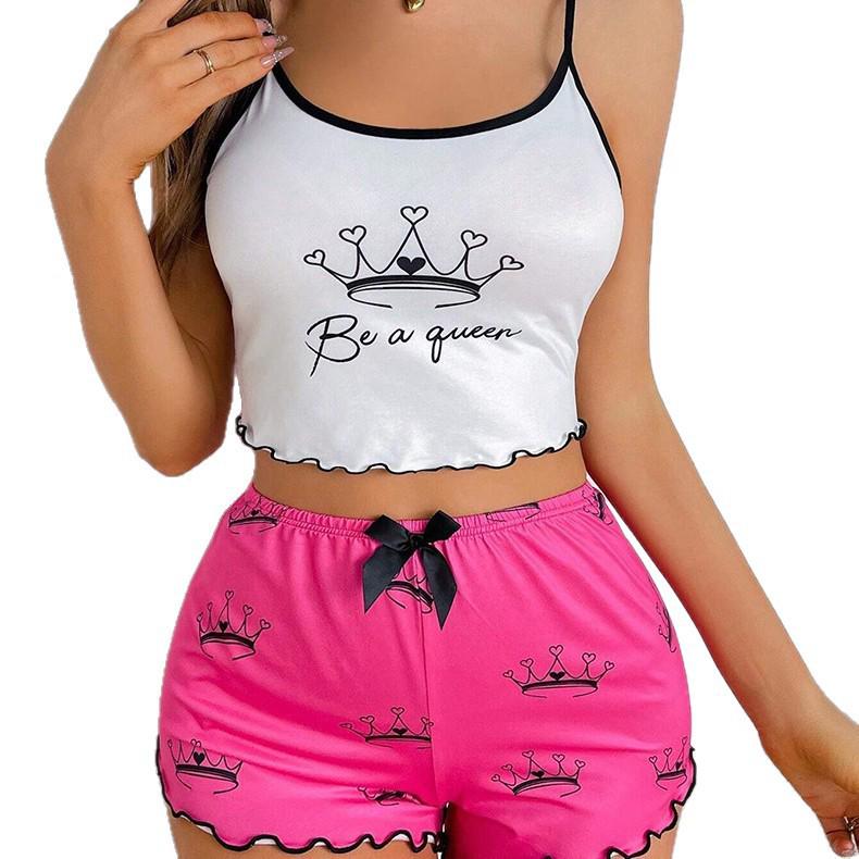 Женский комплект из майки без рукавов и шорт в европейском и американском стиле - Домашняя одежда из молочного шелка