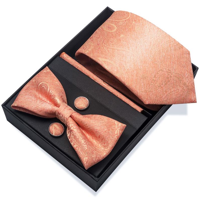 Комплект из 6 предметов, деловой мужской галстук, 8 см, галстук-бабочка, подарочная коробка.