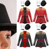 Womens Sequin Circus Ringmaster Bodysuit Top Hat Bow Fake Collar and White Gloves 4-Piece Set for Halloween Magician Party