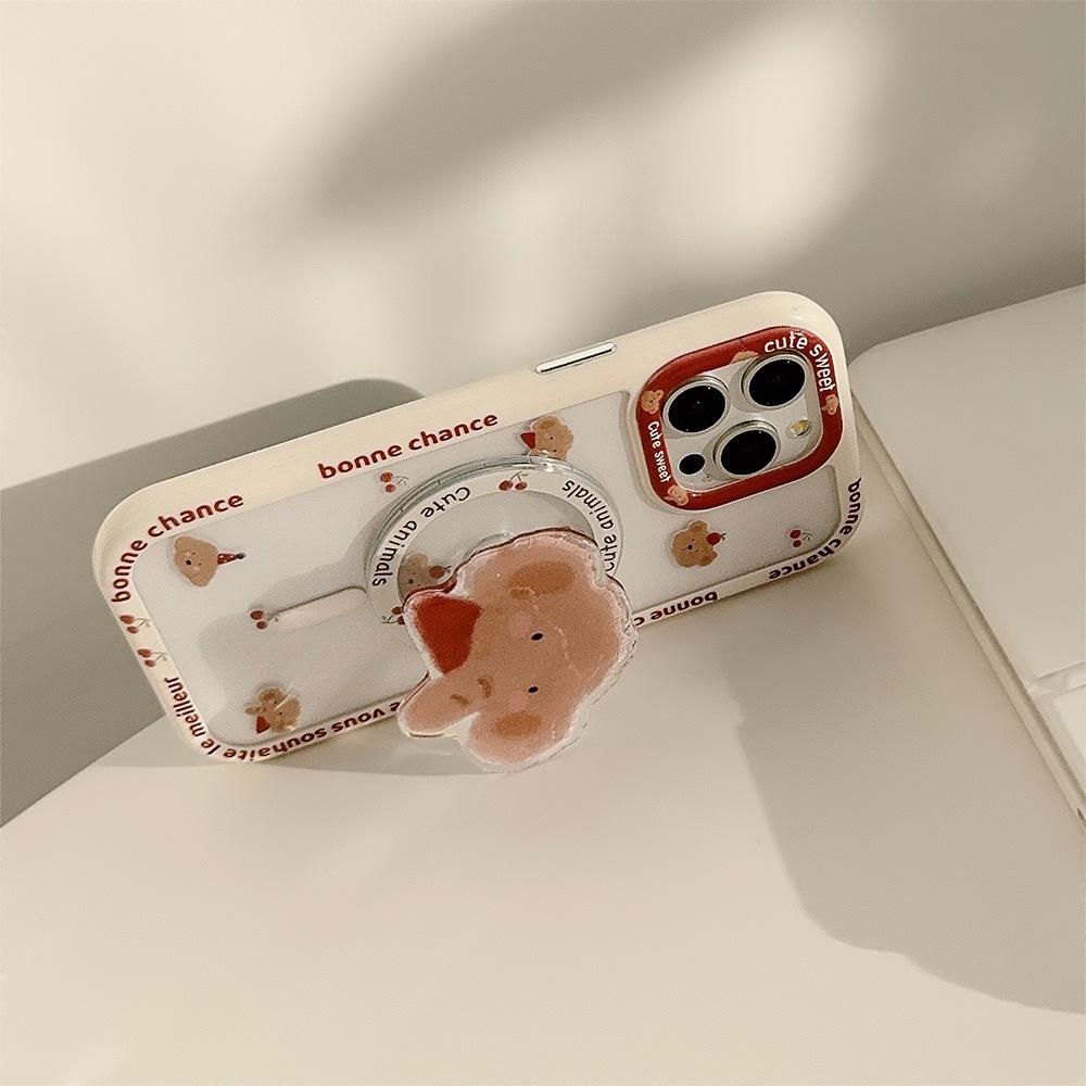 Магнитное крепление для iPhone16ProMax Милый полноэкранный вишневый медведь 13 Apple 14 Чехол для мобильного телефона Противоударный 11