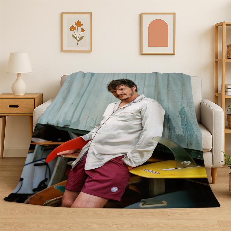 Fashion Pedro Pascal Star Flannel Blanket Soft Warm Throw Blanket for Bedroom Living Room Bed Travel Camping Picnic Gift Kids